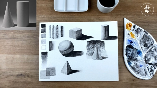 Aula 2 - Sólidos geométricos na aquarela e como eles ajudam a melhor “ver” a pintura realista de rostos