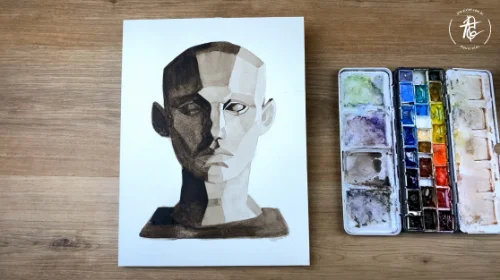 Aula 3 - Rosto em Facetas - Exercício Monocromático com rosto geometrizado
