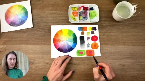 Aula 2 - Ao pintar, é essencial observar como cada cor interage com as demais ao seu redor, porque a percepção de uma cor nunca é isolada e muda completamente dependendo do contexto em que ela está inserida -  7min 30s