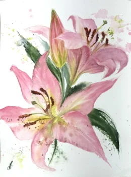 Curso-flores-em-aquarela-aula-lirio rosa gigante